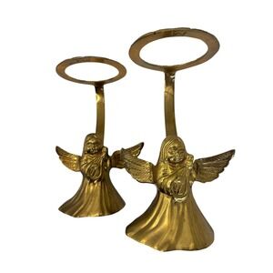 Vintage Brass Angel Candle Votive Holders – Set of 2 – Ornate Mid-Century Decor‎